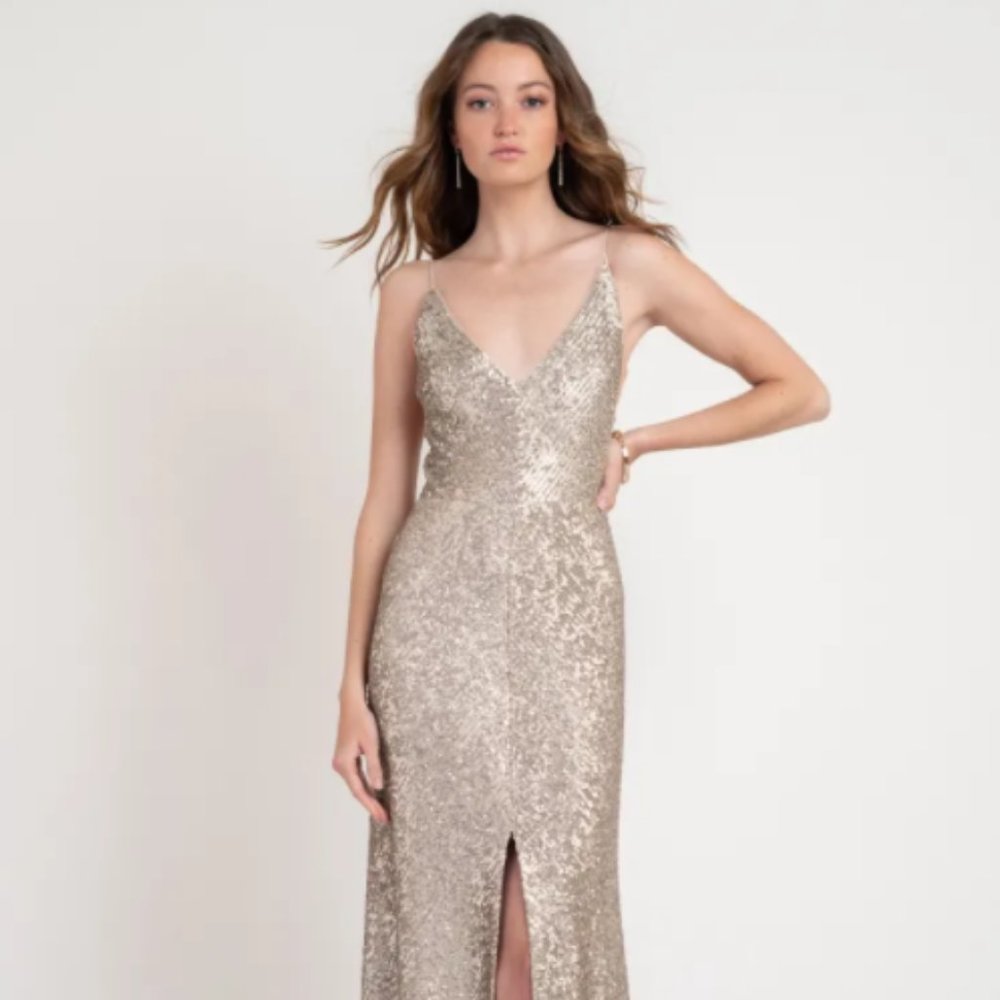 NWT Jenny Yoo Zelda Silver/Nude Size 8